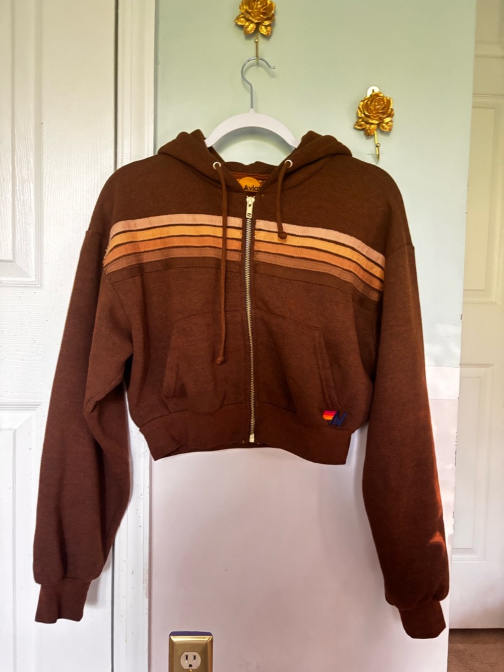 Aviator Nation Brown Hoodie with Striped Chest